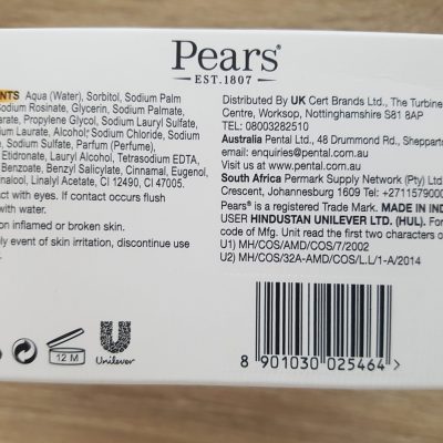 A box of pear's skin care products.