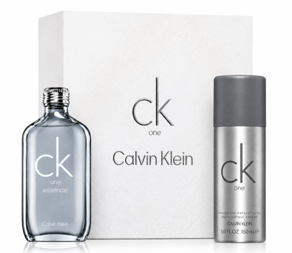 CK One 100ml EDT & CK One Body Wash Gift Bundle Set featuring a clear glass bottle of fragrance and a matching body wash, both displayed in front of a white box.