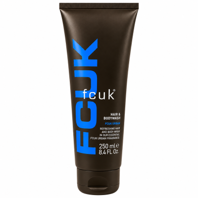 Fcuk Urban Hair and Body Wash, 250ml, in a black tube with blue and white text, displayed against a white background.