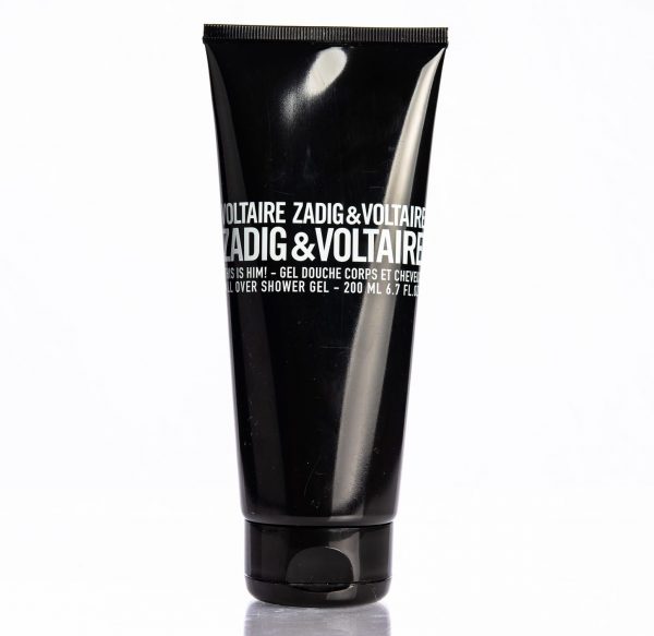 A tube of Zadig & Voltaire This is Him, Mens Shower Gel on a white surface.