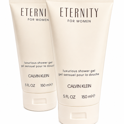 Two tubes of 2x Calvin Klein Eternity for Women 150ml Shower Gel are displayed side by side against a white background.