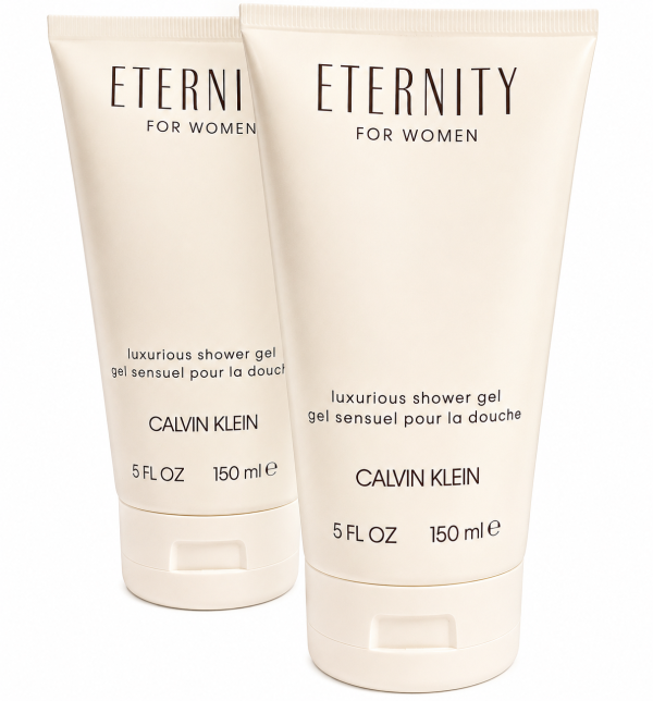 Two tubes of 2x Calvin Klein Eternity for Women 150ml Shower Gel are displayed side by side against a white background.