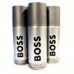 Three bottles of 3x Hugo Boss Bottled 150ml Deodorant Body Spray for Men on a white surface.