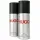 Two silver cans of Hugo by Hugo Boss Man Deodorant Spray for men, each with a black cap and red "HUGO" branding, containing 150 ml (5.0 fl oz) of anti-perspirant spray, are placed side by side on a white background.