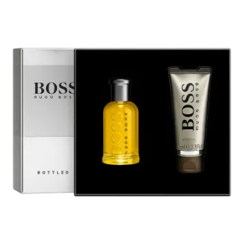 The Hugo Boss Bottled Gift Set includes a 50ml EDT and a 100ml shower gel, elegantly presented in a stylish black and silver box.