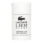 A Lacoste L.12.12 Blanc Pure Deodorant Stick for Men with black text and a black crocodile logo on the white label, displayed against a plain background.