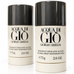 2x Giorgio Armani Acqua di Gio Deodorant Sticks for Men, 75ml each, featuring cream and black packaging labeled “Alcohol-Free.”.