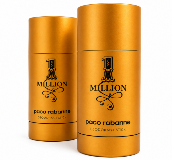 Two 75ml containers of Paco Rabanne 1 Million Deodorant Stick are shown standing upright on a white background.