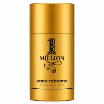 A gold cylindrical Paco Rabanne 1 Million Deodorant Stick, 75ml, set against a white background.