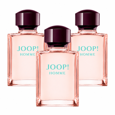 Three bottles of 3x Joop! Homme Mild Deodorant 75ml Spray are arranged in a row against a white background.