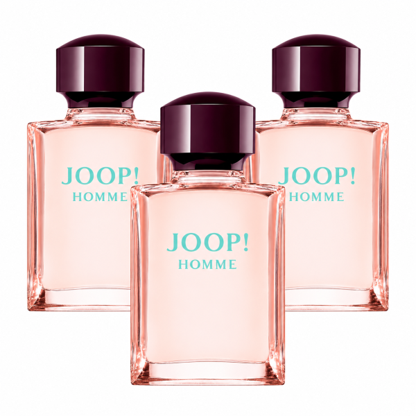 Three bottles of 3x Joop! Homme Mild Deodorant 75ml Spray are arranged in a row against a white background.