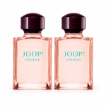Two identical bottles of Joop! Homme Mild Deodorant 75ml Spray with pink liquid and dark caps, placed side by side against a white background.