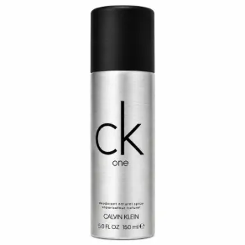 A 150ml silver cylindrical can of CK One Deodorant Body Spray by Calvin Klein, featuring a black cap and displayed against a white background.
