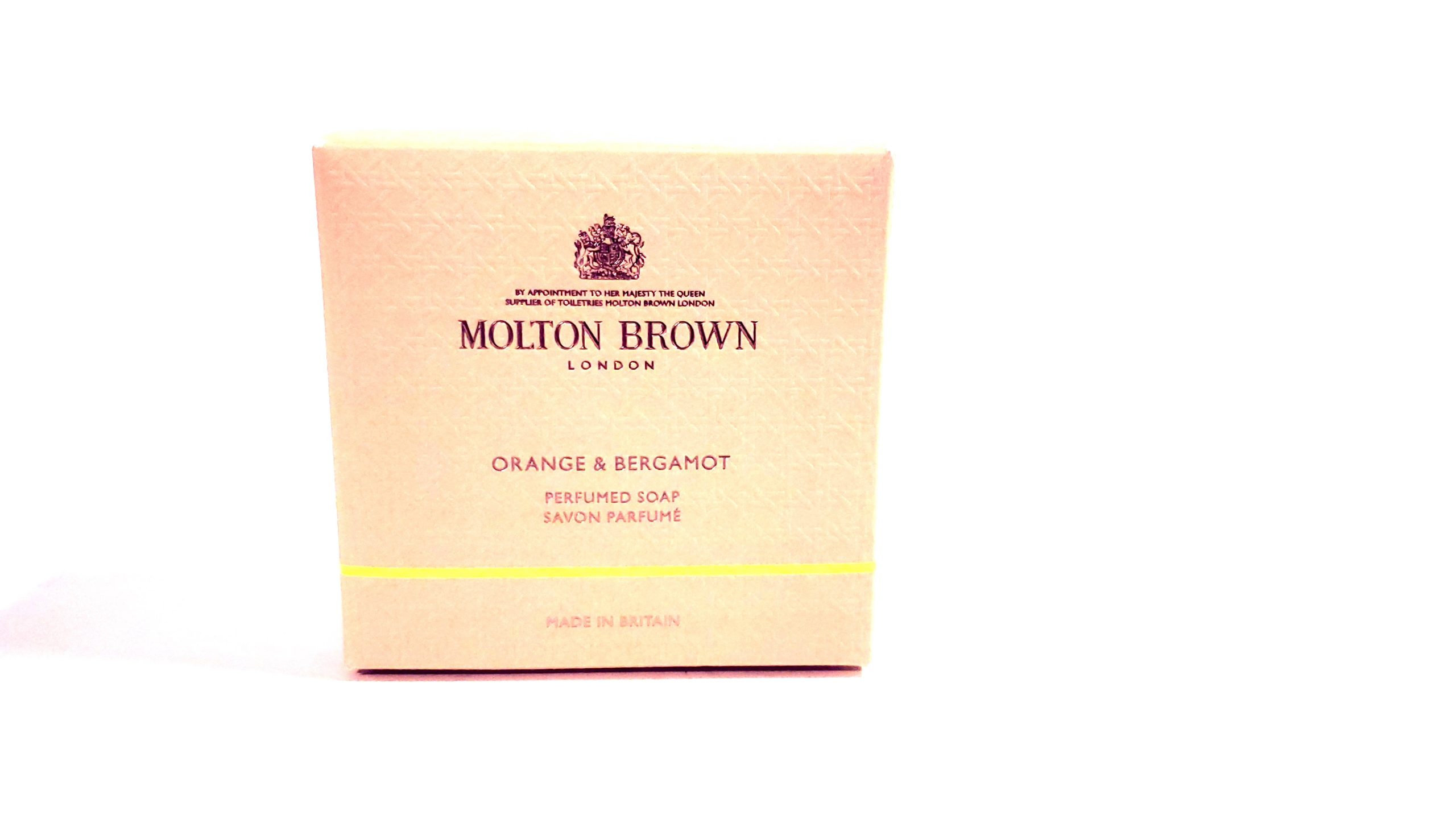 A box of Molton Brown Orange & Bergamot Perfumed Bar of Soap, 150g on a white background.