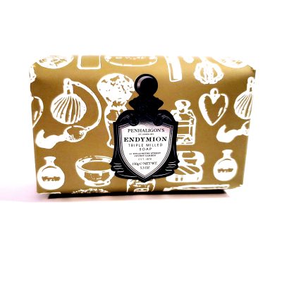 A box with a Penhaligon's Endymion Triple Milled Soap 150g, Bar of soap design on it.