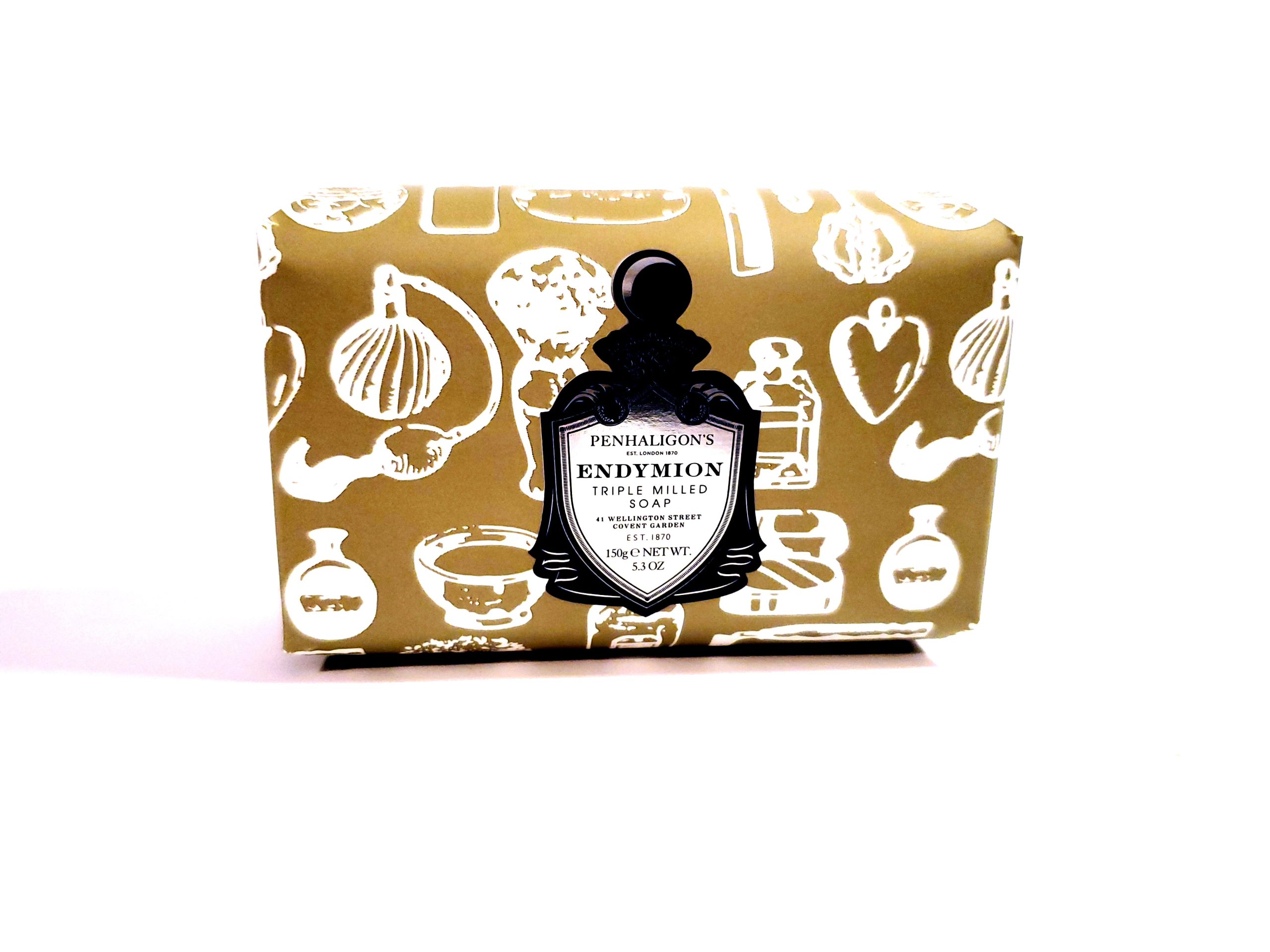 A box with a Penhaligon’s Endymion Triple Milled Soap 150g, Bar of soap design on it.