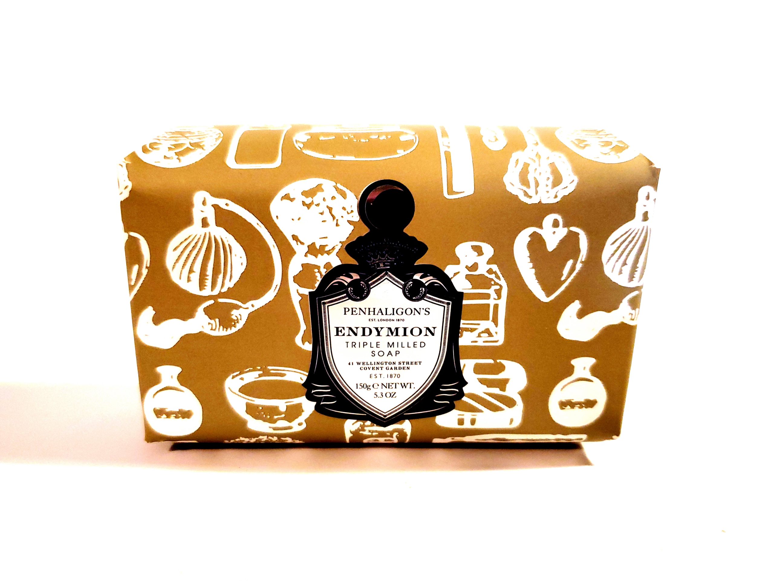 A box of Penhaligon’s Endymion Triple Milled Soap 150g with a design on it.