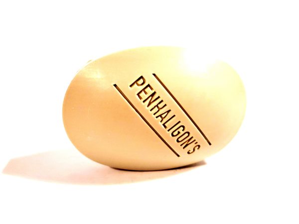 A beige ball with the word Penhaligon's Endymion Triple Milled Soap 150g on it.