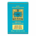 A turquoise box of Maurer & Wirtz No 4711 Original Cream Soap, 100g, adorned with gold and black detailing and bilingual product information on the front.