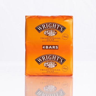 A package of Wright's Original Coal Tar Soap on a white surface.