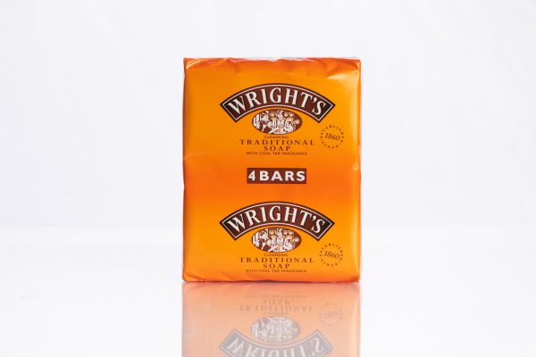 A package of Wright's Original Coal Tar Soap on a white surface.