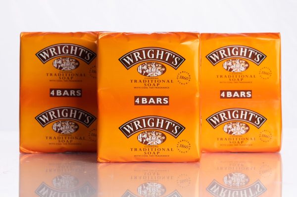 Three packages of 12x Wright's Original Coal Tar Soap 125g bars on a white surface.