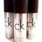 Three bottles of 3x CK One Deodorant Body Spray 150ml on a white background.