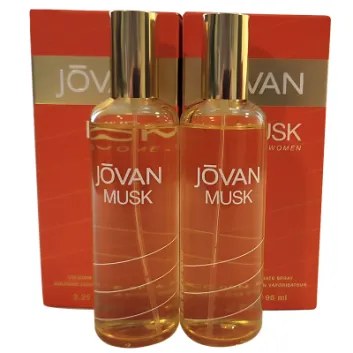 Two bottles of 2x Jovan Musk EDC For Women, 96ml Eau De Cologne for Her on a white background.