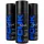 3x Fcuk Urban Deodorising Body Spray For Men, 200ml each, shown upright with blue and white branding on a plain white background.