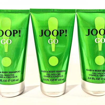 Three tubes of 3x Joop Go Shower Gel Body Wash for Men 150 ml go on a white background.