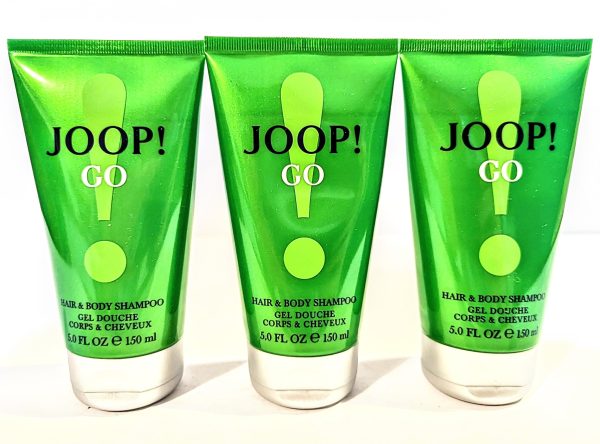 Three tubes of 3x Joop Go Shower Gel Body Wash for Men 150 ml go on a white background.