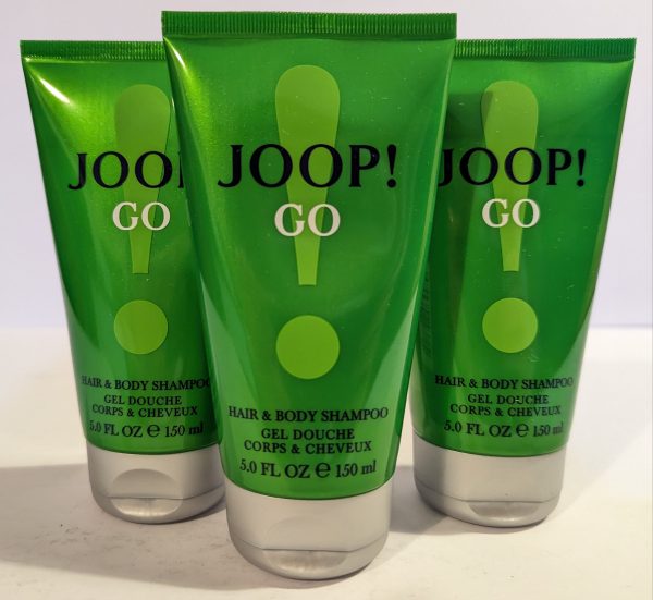 Three tubes of 3x Joop Go Shower Gel Body Wash for Men 150 ml on a white surface.