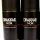 Three bottles of drakkar noir deodorant on a white surface.