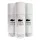 Three bottles of lacoste deodorant on a white surface.