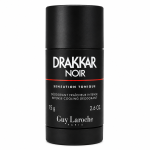 Black cylindrical container of Guy Laroche Drakkar Noir Deodorant Stick, 75g, featuring white and red text on the label.
