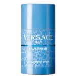A Versace Man Eau Fraiche Deodorant Stick 75ml with a blue patterned container and white text.