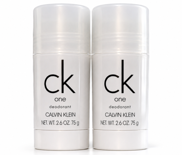 Two sticks of CK One Deodorant for Men, each 75ml, stand side by side against a plain white background.
