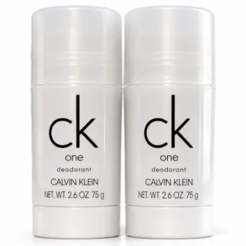 Two sticks of CK One Deodorant for Men, each 75ml, stand side by side against a plain white background.