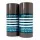 Two 75ml Jean Paul Gaultier Le Male Deodorant Sticks with blue and white striped labels that read “LE DÉODORANT,” standing side by side on a white background.