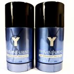 Two Yves Saint Laurent alcohol-free deodorant sticks, each 2.6 oz (75g), with blue and black packaging.