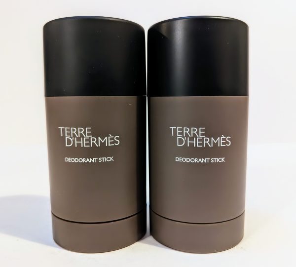 Two Terre d'Hermès deodorant sticks are placed side by side against a white background.