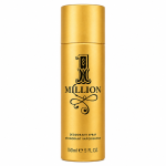 A 150ml gold cylindrical can of Paco Rabanne 1 Million Deodorant Spray, featuring black text and a decorative design on a white background.