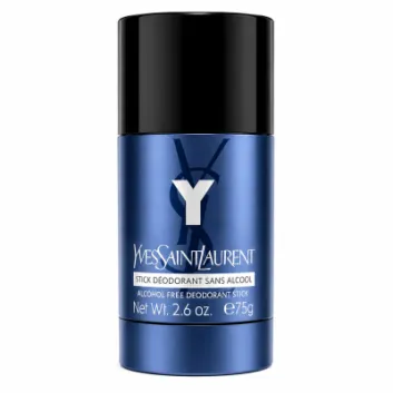 A Yves Saint Laurent Y Deodorant Stick, 75ml, alcohol-free, in blue stands upright on a white background.