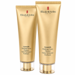 Two gold tubes of 2x Elizabeth Arden Ceramide Purifying Cream Cleanser, 125ml with clear caps are displayed upright against a white background, showcasing the signature elegance of Elizabeth Arden skincare.