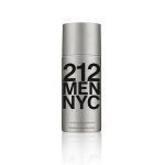 A silver cylindrical bottle labeled "212 Men NYC" with "Carolina Herrera" printed below, containing 150ml of Carolina Herrera 212 Men Deodorant Spray.