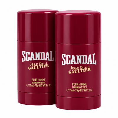Two Jean Paul Gaultier Scandal Pour Homme deodorant sticks for men, each 75ml, are displayed side by side against a white background.
