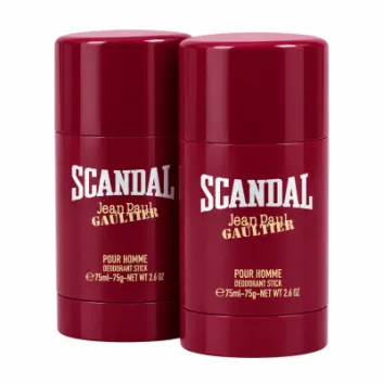 Two Jean Paul Gaultier Scandal Pour Homme deodorant sticks for men, each 75ml, are displayed side by side against a white background.