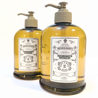 Two bottles of Penhaligon's Highgrove Bouquet body and hand wash with pump dispensers on a white background.