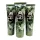 Three green tubes of "Police" brand all-in-one body shampoo, each with a skull and camouflage design, standing upright and partially overlapping. Each tube contains 100 ml (3.4 fl oz) of product.
