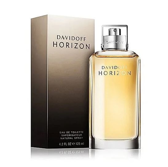 Visual of Davidoff Horizon Eau de Toilette 125ml Spray for Men, featuring the bottle and packaging with the label "4.2 FL. OZ. / 125 ML" and text "Eau de Toilette Vaporisateur Natural Spray" on the box.